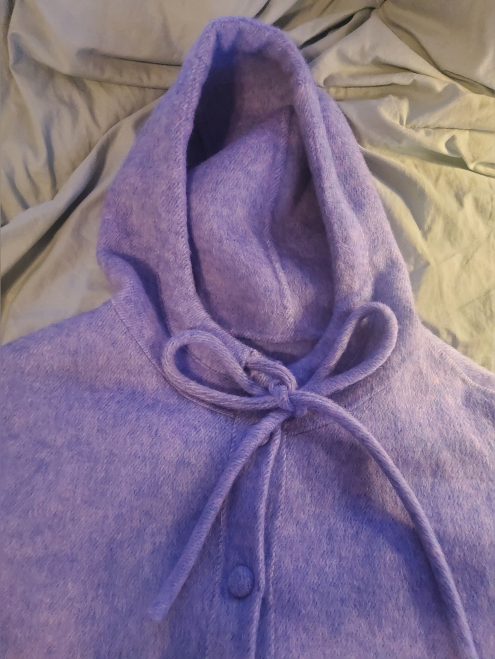 Button Up Boiled Wool Coat in Blue/ Pink / Purple